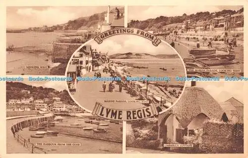 R457784 Grüße von Lyme Regis Looking West Marine Parade Looking East M und