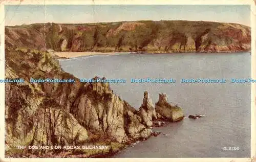 R460494 The Dog and Lion Rocks Guernsey G 2136 Carbo Colour Valentines 1948