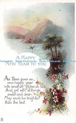 R461828 A Happy New Year to You Mountain and Flowers Tuck Gem No C 7408