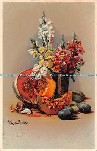 R465749 C K von Sivers Kunstler Postkartes Serie 19 Pumpkin Plums Flowers Paini