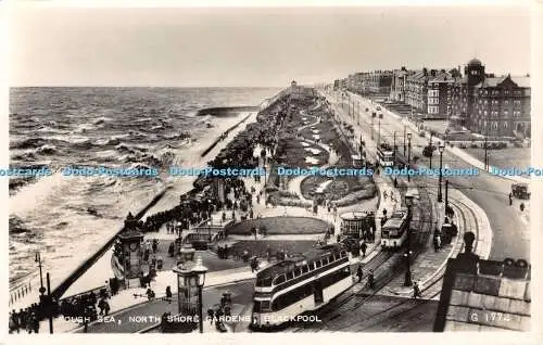 R464457 Rough Sea North Shore Gardens Blackpool G 1772 Valentines RP 1956