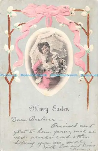 R466670 Frohe Ostern Frau in rosa Kleidung