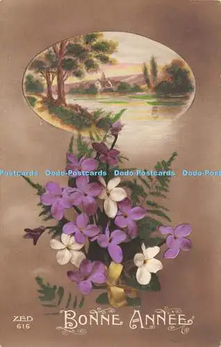 R466761 Bonne Annee Blumen A Noyer Postkarte