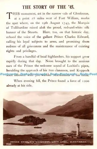 R466773 Glenfinnan Prince Charlie Monument Loch Shiel The Story of the 45 J B Wh