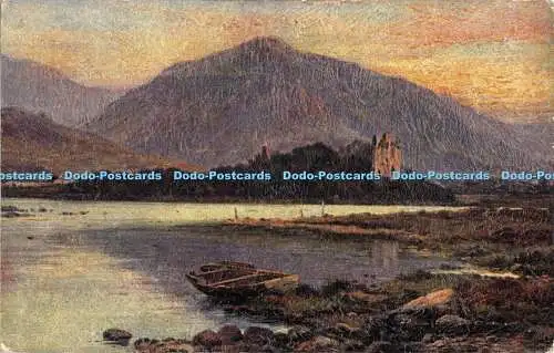 R471883 Gemälde See Boot Berg Burg Olio A G Serie Nr 0293 Postkarte