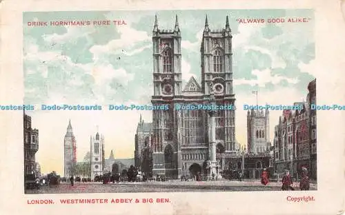 R478162 London Westminster Abbey and Big Ben Drink Horniman Pure Tea Always Good