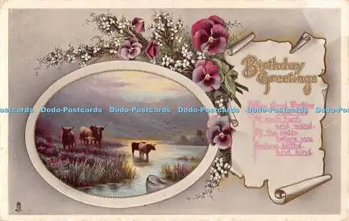 R478544 Geburtstagsgrüße Kühe nahe Fluss Tuck Gem Glosso Geburtstag Serie Nr R