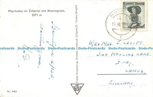 R476325 Mayrhofen im Zillertal mit Ahornspitze K T V Chizalli 1957