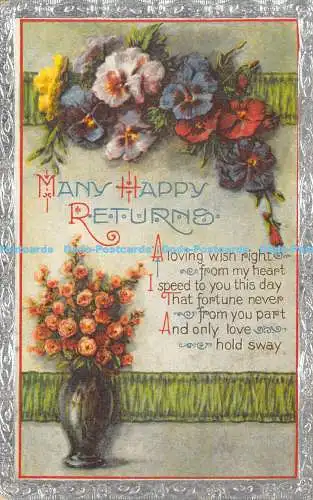 R476543 Viele Happy Returns Blumen in Vase Nr 1148 1928