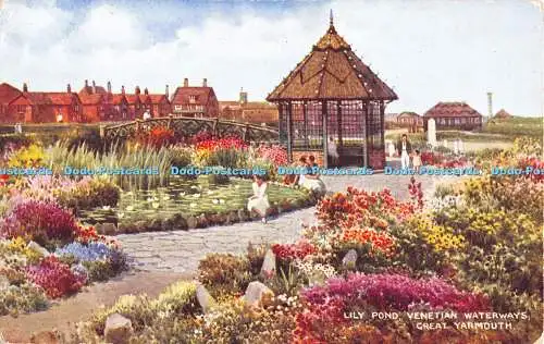 R470082 Great Yarmouth Venetian Waterways Lily Pond Valentine Art Farbe Brian G