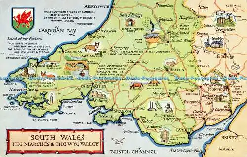 R471152 South Wales The Marches and the Wye Valley Map J Salmon Water Colour