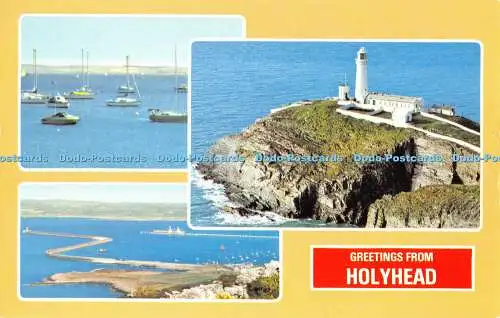 R480205 Grüße aus Holyhead South Stack Harbour vom Berg E T W Denn