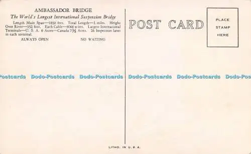 R480370 Windsor Ontario Ambassador Bridge Detroit Michigan Litho