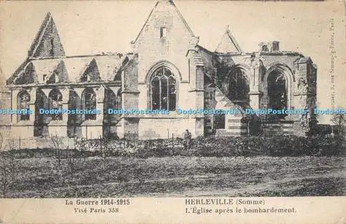 R480541 La Guerre 1914 1915 Schraubstock Paris 358 Herleville Somme LEglise apres le bom