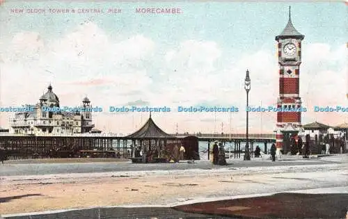 R480966 Neuer Uhrturm und Central Pier Morecambe 1908 Nr 20048 H und D Kromo S