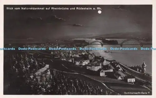 R481127 Blick vom Nationaldenkmal auf Rheinbrücke und Rüdesheim a Rh Sommernacht