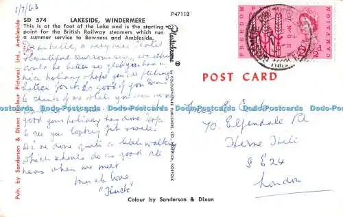 R482612 Windermere Lakeside Sanderson and Dixon Plastichrome 1963