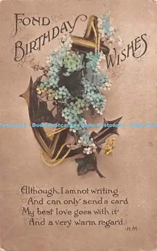 R486954 Fond Birthday Wishes Anker and blue flowers Regent Publishing 1918