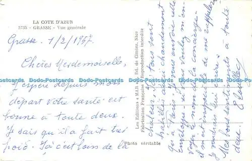 R486286 La Cote D Azur Grasse Vue Generale Mar RP 1957