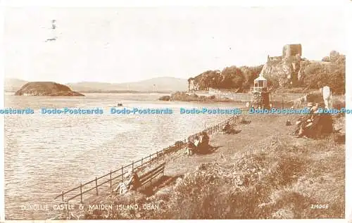 R484180 Oban Dunollie Castle and Maiden Island Valentine Carbotone 1953