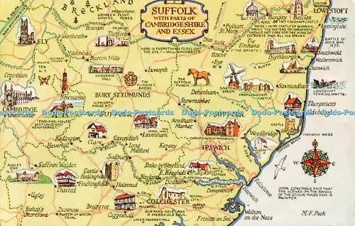 R488460 Suffolk with Parts of Cambridgeshire and Essex M F Peck Map Salmon