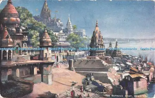 R490509 Benares The Burning Ghat Tuck Oilette Wide Wide World Serie Postkarte 72