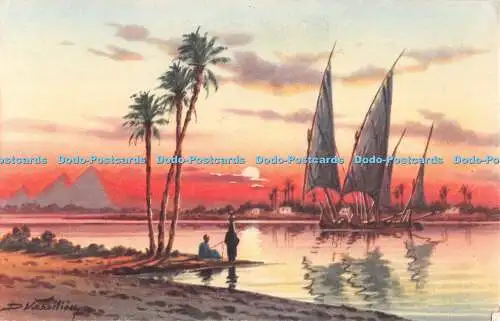R492148 Nilboote bei Sonnenuntergang Lehnert und Landrock Nr 3 1959