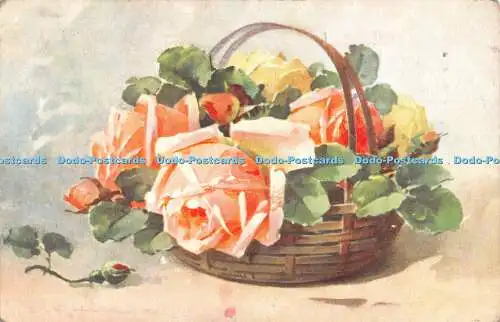 R494830 Rosen im Korb Gemälde Postkarte