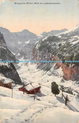 R495274 Wengen im Winter Blick ins Lauterbrunnental Photochromie Bern