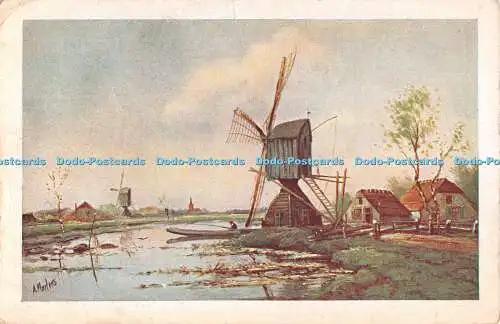 R498887 Alte Häuser und Windmühle Fluss D B M 109