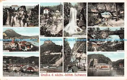 R497164 Gruss a d sachs bohm Schweiz Basteirücke Marke Kuhstall Hermann Poy Mul