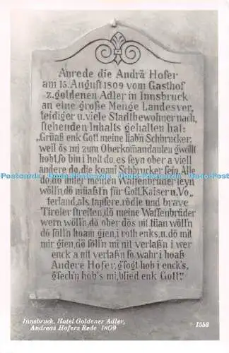 R495636 Innsbruck Hotel Goldener Adler Andreas Hofers Rede K T V Tiroler Kunstve