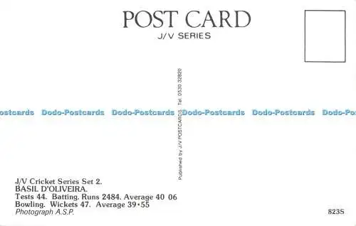 R494121 B L D Oliveira J V Postkarten J V Cricket Serie Set 2 A S P