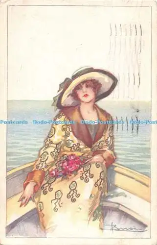 R494184 Postkarte Frau mit Hut und bunter Kleidung