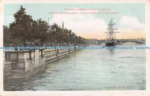 R501706 London Thames Embankment Showing the Naval Volunteer Ship Buzzard G D an