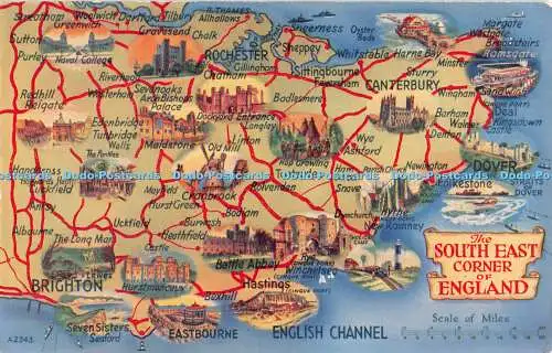 R500383 The South East Corner of England Karte Valentine Art Farbe
