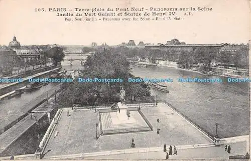 R500513 Paris Terre Plein du Pont Neuf Panorama Sur la Seine A Papeghin Paris To