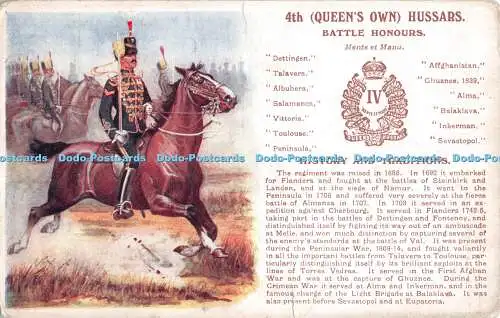 R502416 4th Queen Own Husars Battle Honours History and Traditions