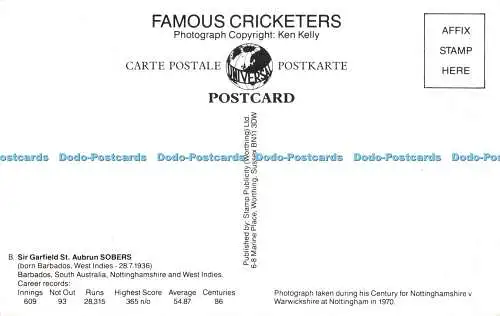 R503060 Sir Garfield St Auburn Sobers berühmte Cricketspieler Briefmarke Werbung wert