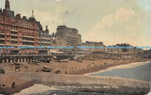 R504325 Brighton Hotel and Beach from West Pier Dennis 1919