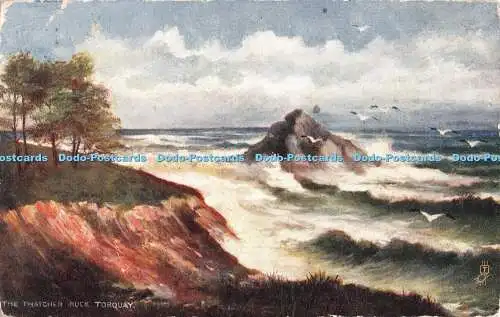 R507684 Torquay The Thatcher Rock Rough Seas on the Devon Coast Tuck Oilette 149