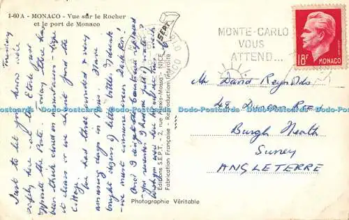 R510159 Monaco Vue sur le Rocher et le Port de Monaco S E P T RP 1953