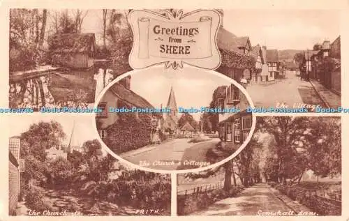 R511728 Grüße aus Shere The Church and Cottages The Village F Frith Multi V