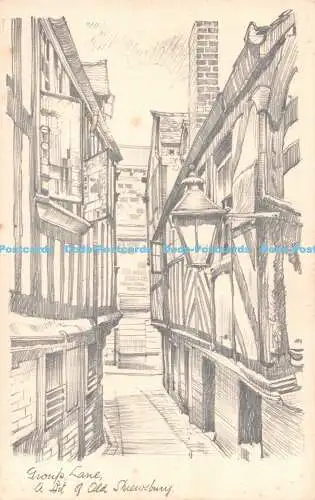 R515735 Group Lane A Bit of Old Shrewsbury Pencil Sketch Reproduction