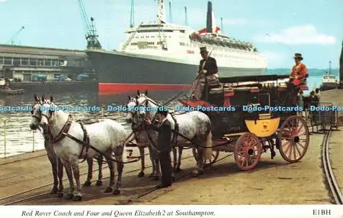 R521426 Red Rover Coach and Four Queen Elizabeth 2 At Southampton Harvey Barton