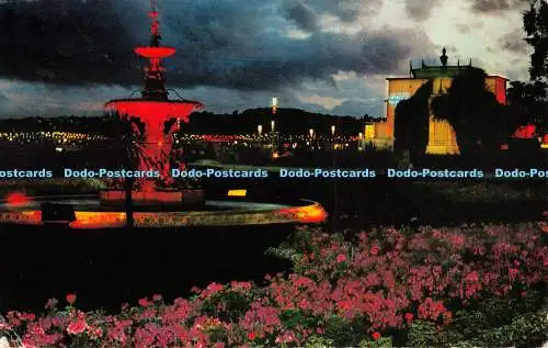 R519455 Torquay Fountain and Princess Theatre at Dusk D Constance John T Pullen