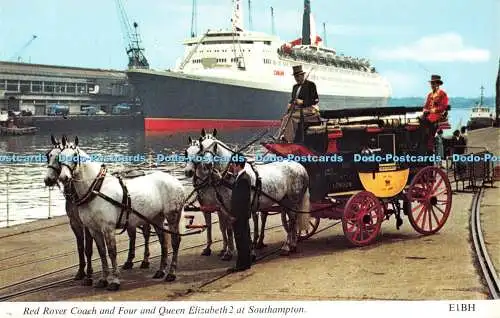 R519482 Red Rover Coach and Four Queen Elizabeth 2 at Southampton Harvey Barton