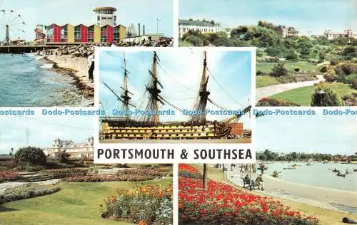 R517844 Portsmouth and Southsea Clarence Pier H M S Victory Canoe Lake Multi Vie