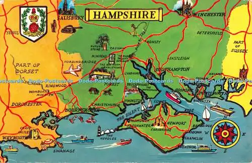 R522204 Hampshire Karte Postkarte 1968