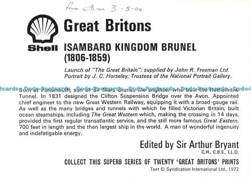 R524364 Shell Great Britons Isambard Kingdom Brunel Sir A Bryant Superb Series G